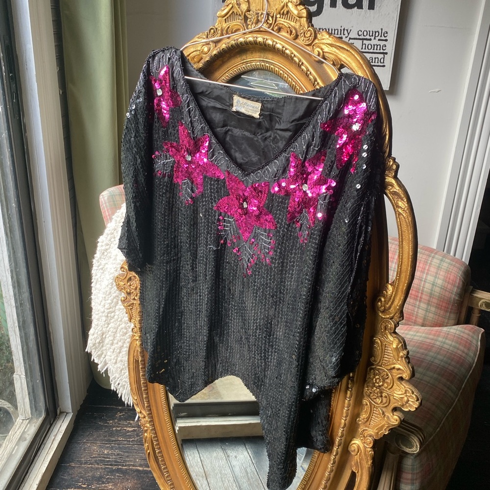 Black and Pink Sequin Women's Top